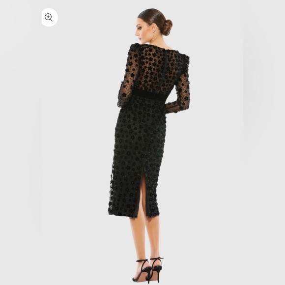 Mac Duggal‎ Black Velvet Embellished V Neck Long Sleeve Sheath Dress - Picture 1 of 6